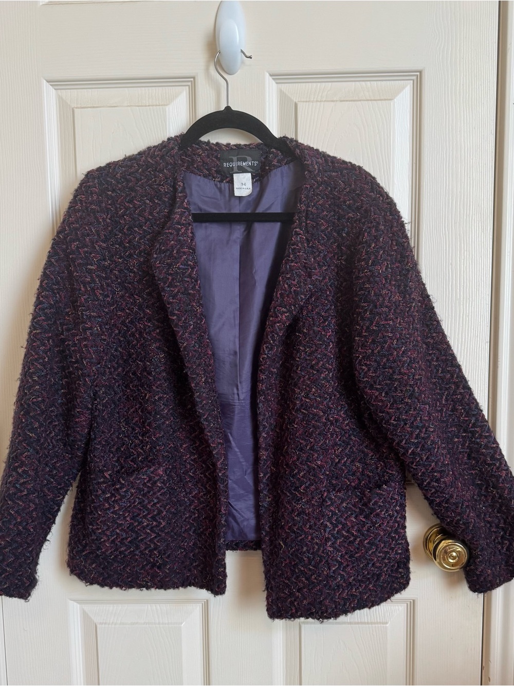 Vintage 90s Requirements Purple Tweed Blazer Jacket • USA Size 14